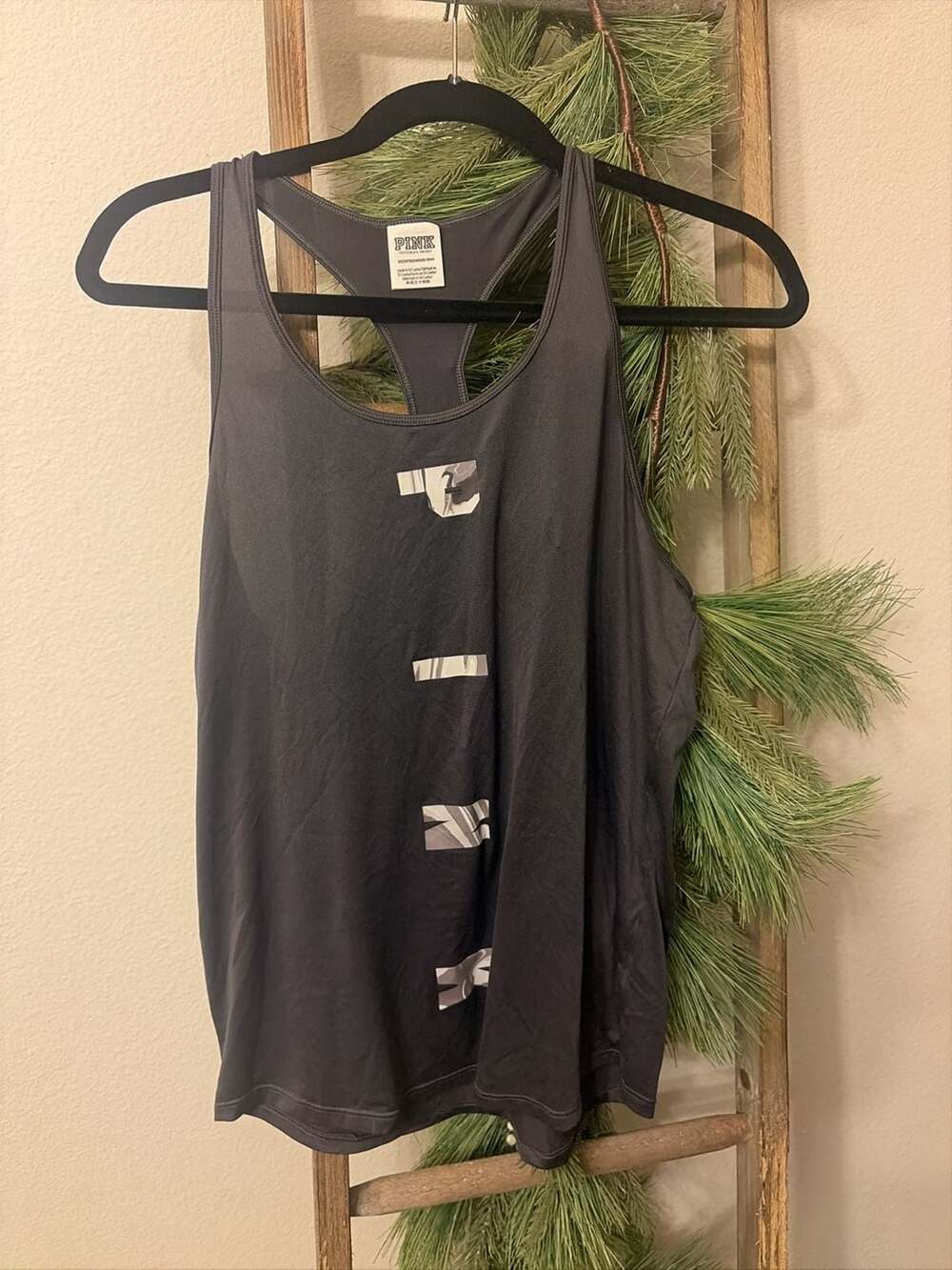 PINK Victoria's Secret Grey Vertical Logo Racerback Athletic Tank Top Size XS